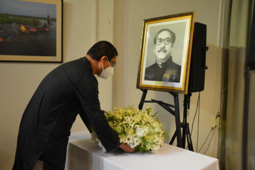 Placing bouquet in remembrance of Bangabandhu